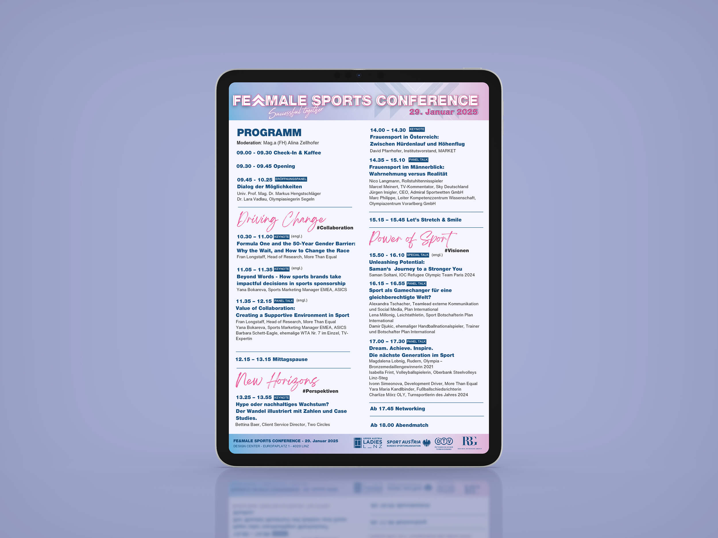 Screenshot der Programmübersicht der FeMale Sports Conference 2025 im Rahmen der Upper Austria Ladies Linz