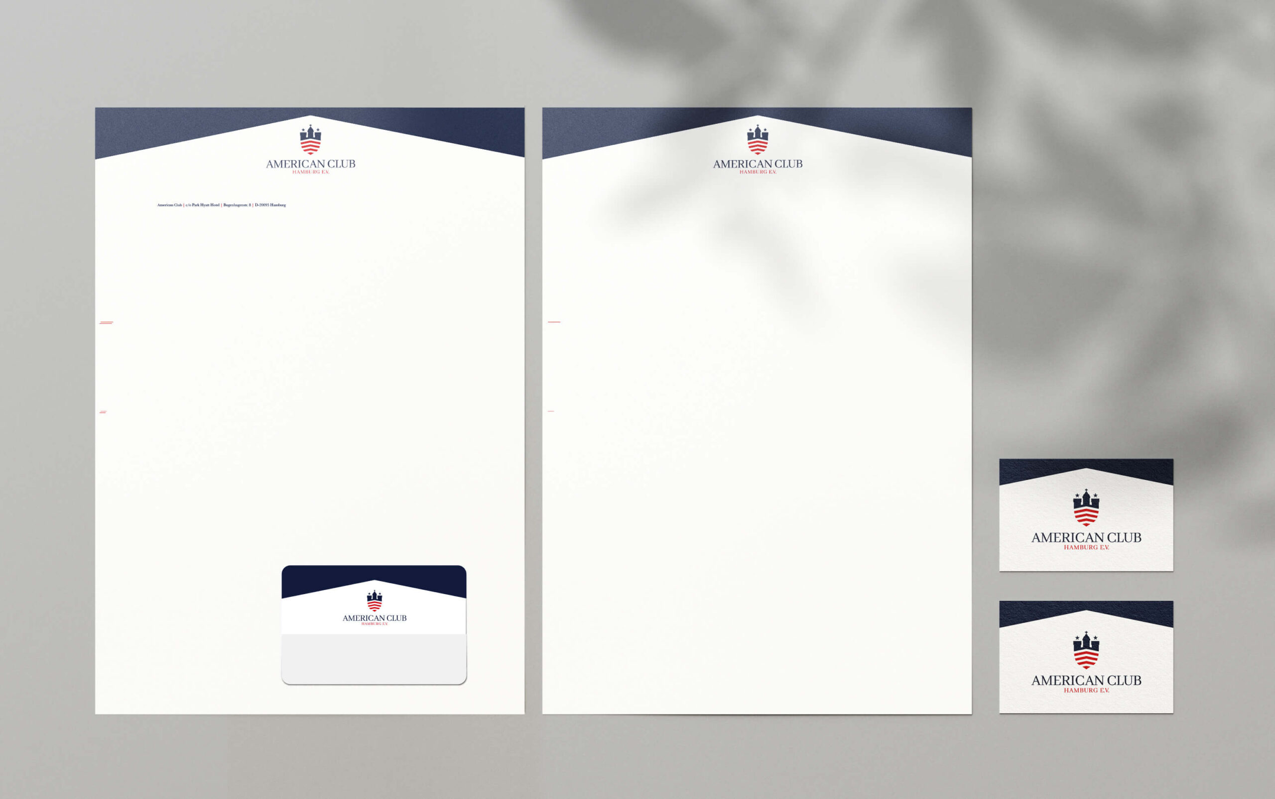 Briefpapier, Mitglieds- und Visitenkarte des American Club Hamburg