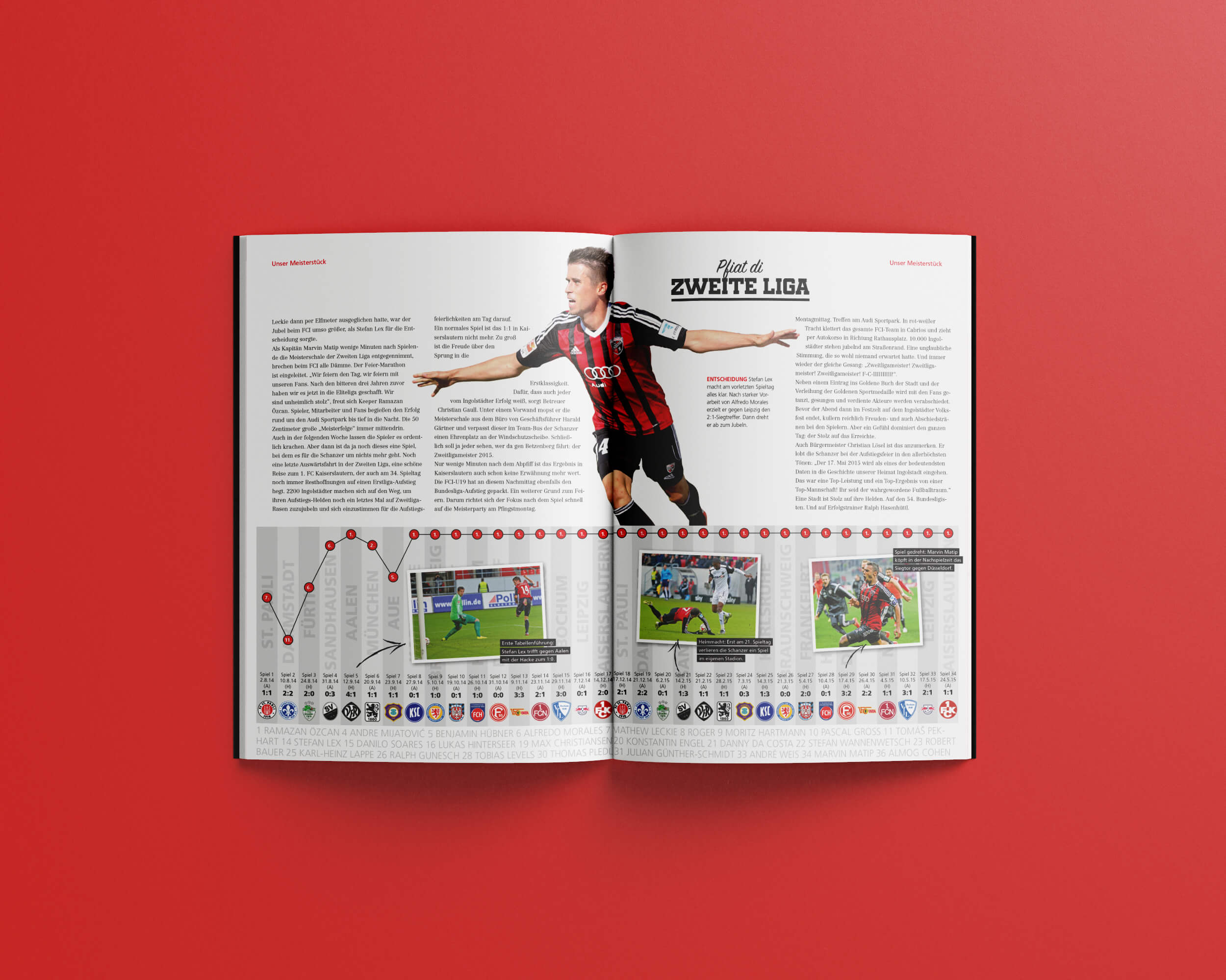 Innenseiten mit Saisonübersicht aus dem Buch "Unser Weg" zum Aufstieg in die 1. Fußball-Bundesliga des FC Ingolstadt 04