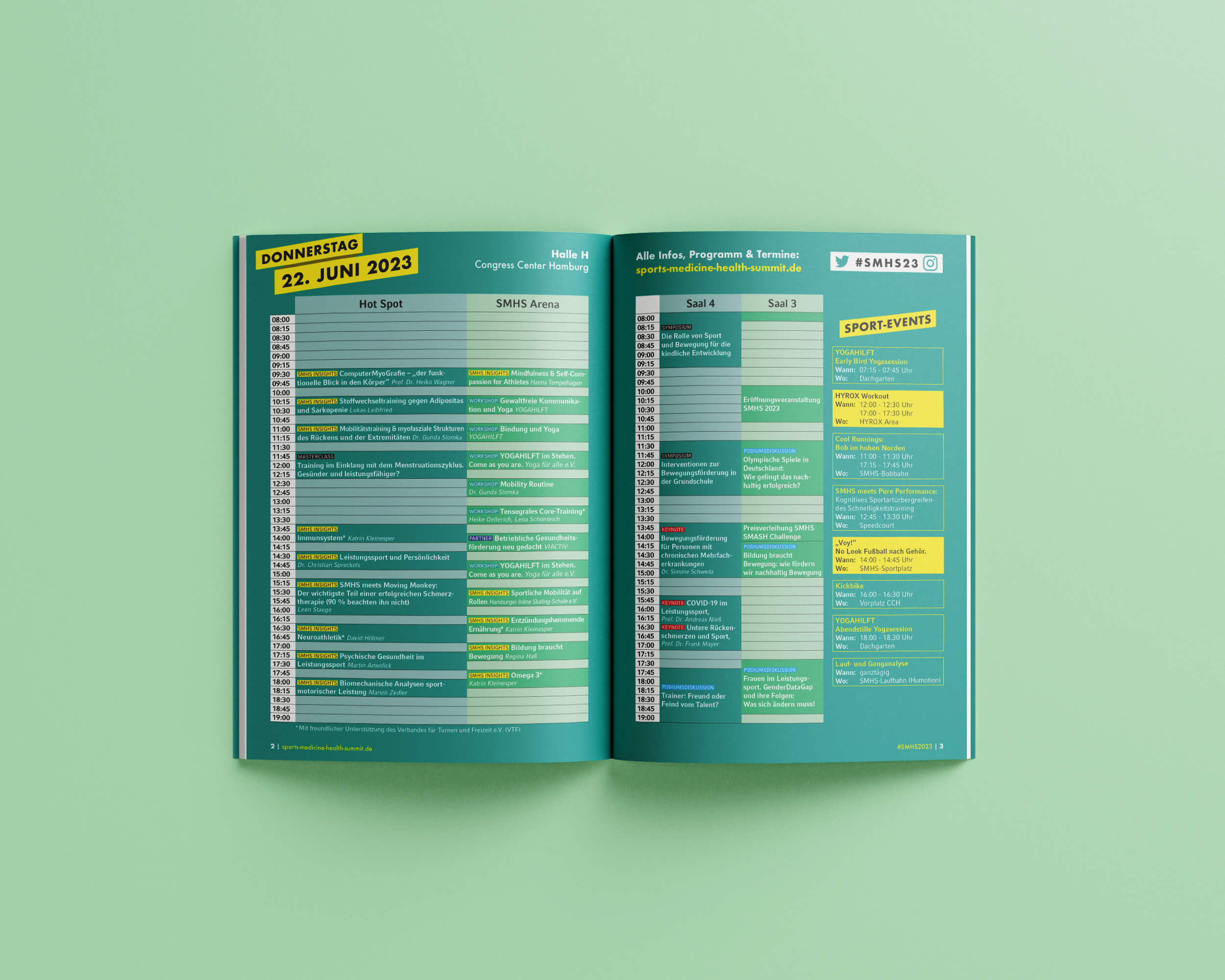 Innenseiten mit Programm-Übersicht für den Sport, Medicine and Health Summit in Hamburg