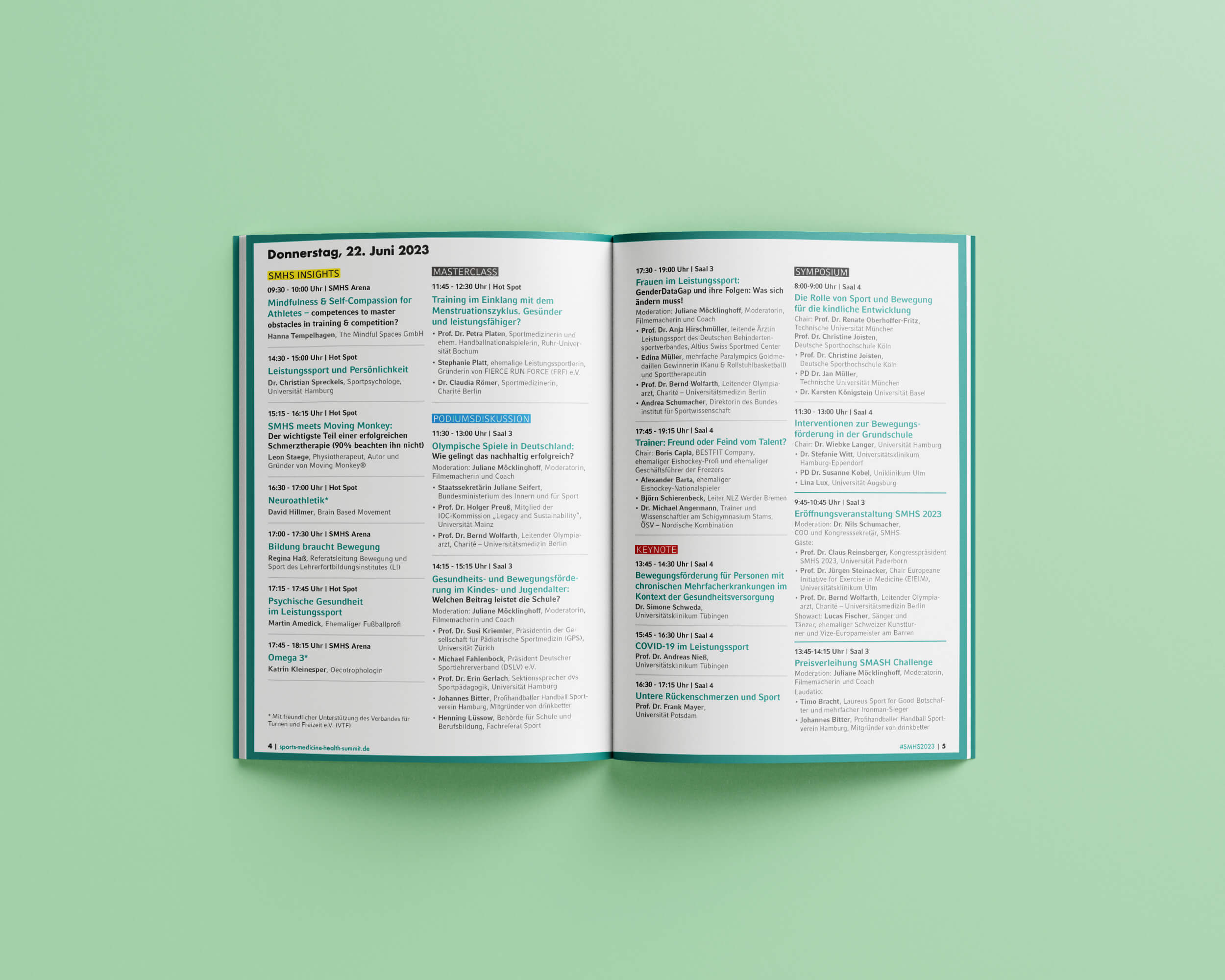 Innenseiten mit Programm-Übersicht für den Sport, Medicine and Health Summit in Hamburg