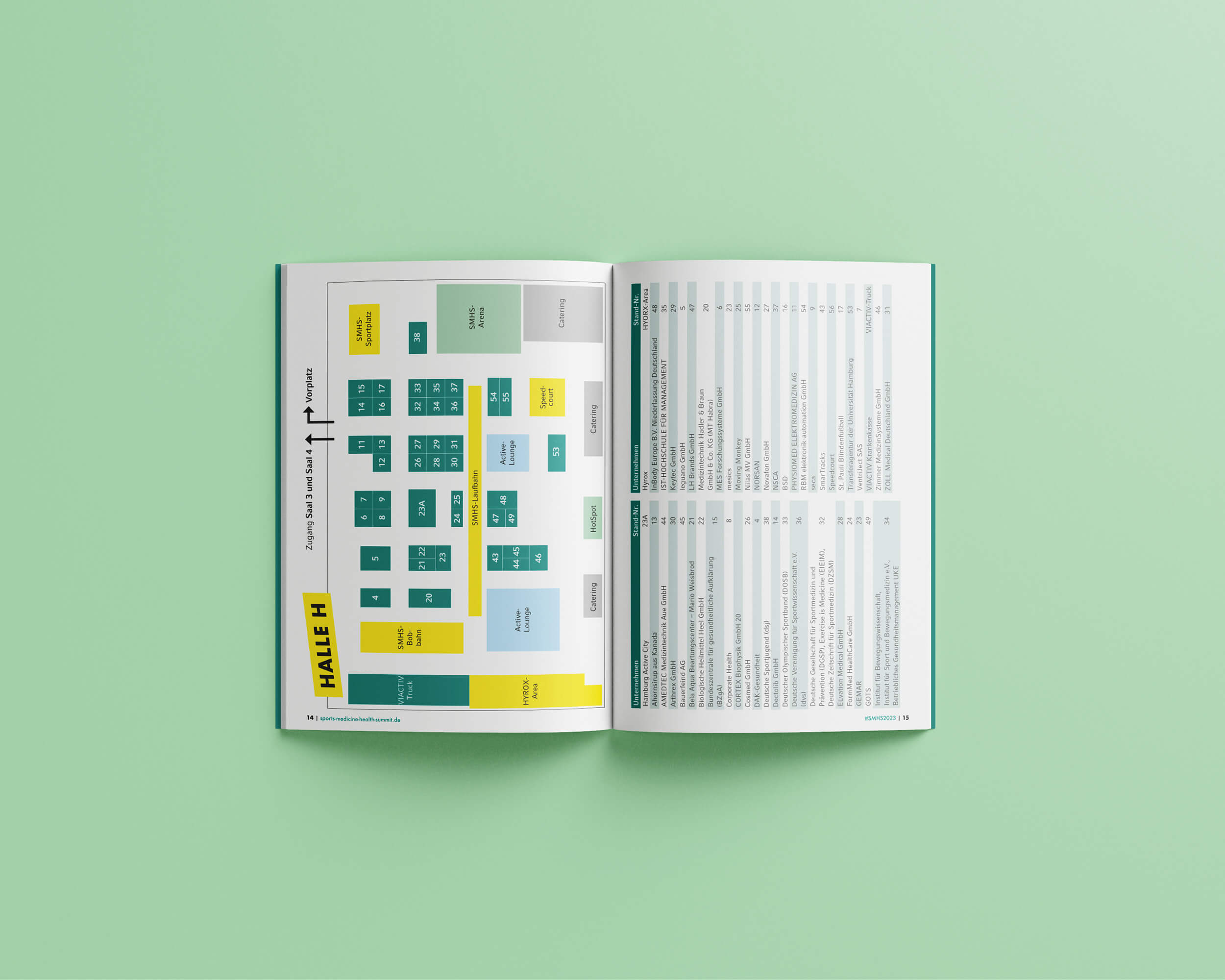 Innenseiten mit Hallenübersicht für den Sport, Medicine and Health Summit in Hamburg