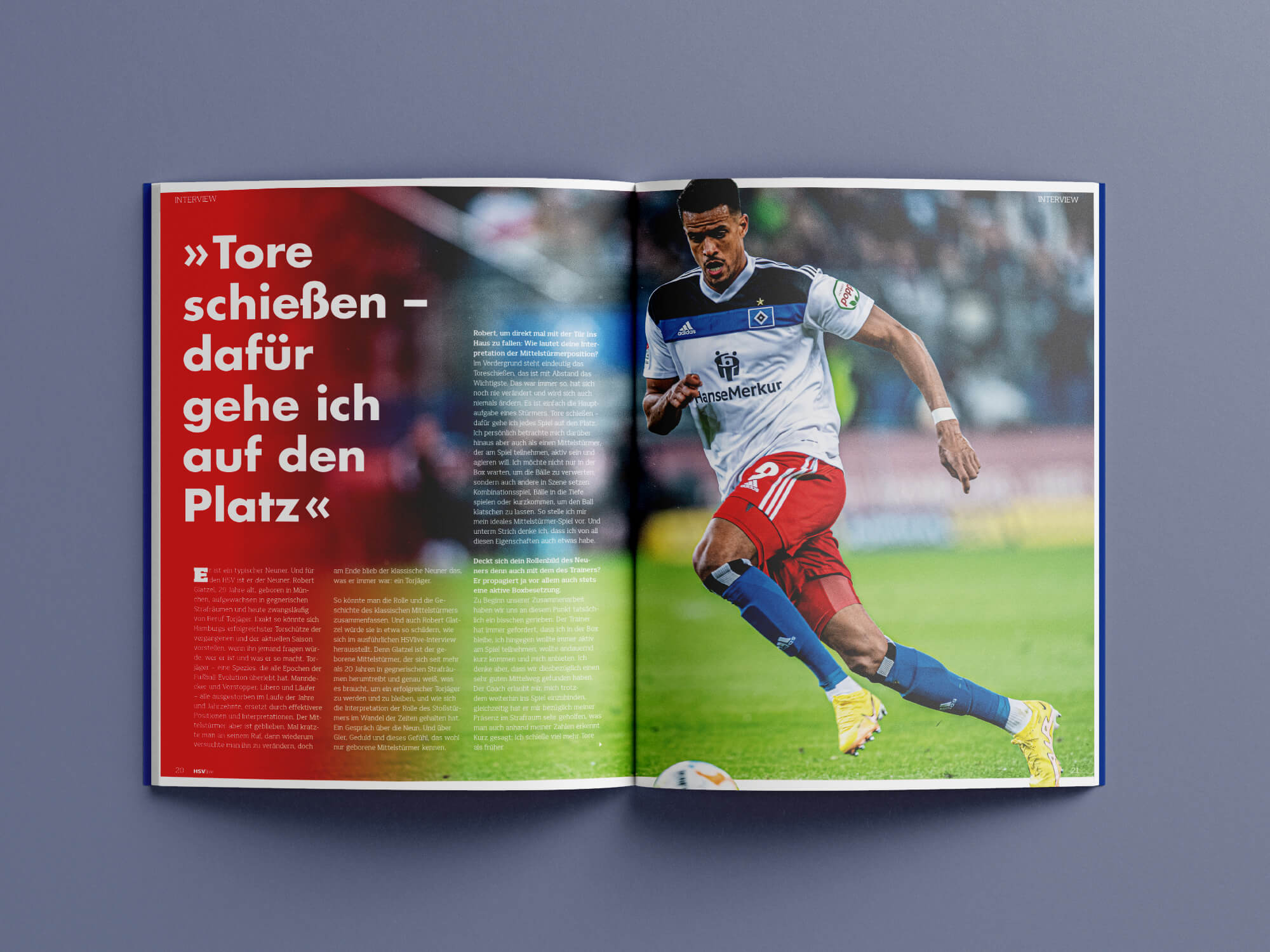 Innenseiten-Mockup einer Robert-Glatzel-Story in der HSVlive