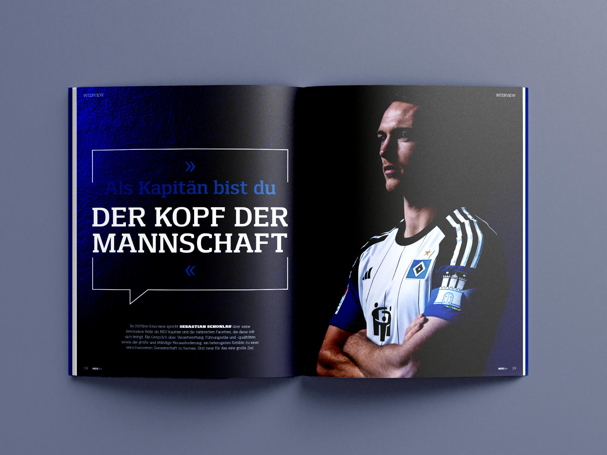 Innenseiten-Mockup eines Sebastian Schonlau Interviews in der HSVlive