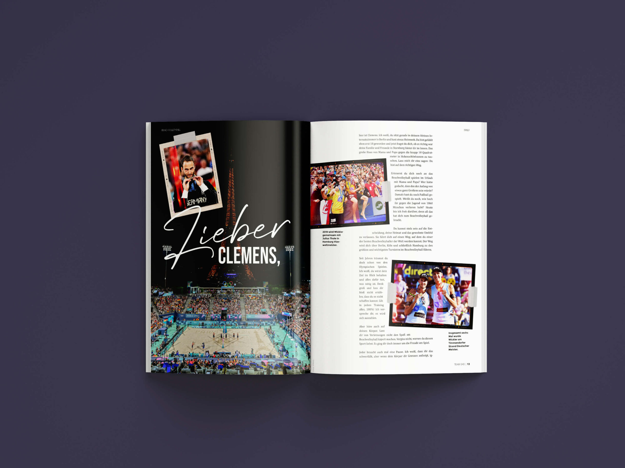 Innenseiten-Mock-Up einer Olympia-Story der TEAM HAMBURG Athleten im Team 040 Magazins der Stiftung Leistungssport