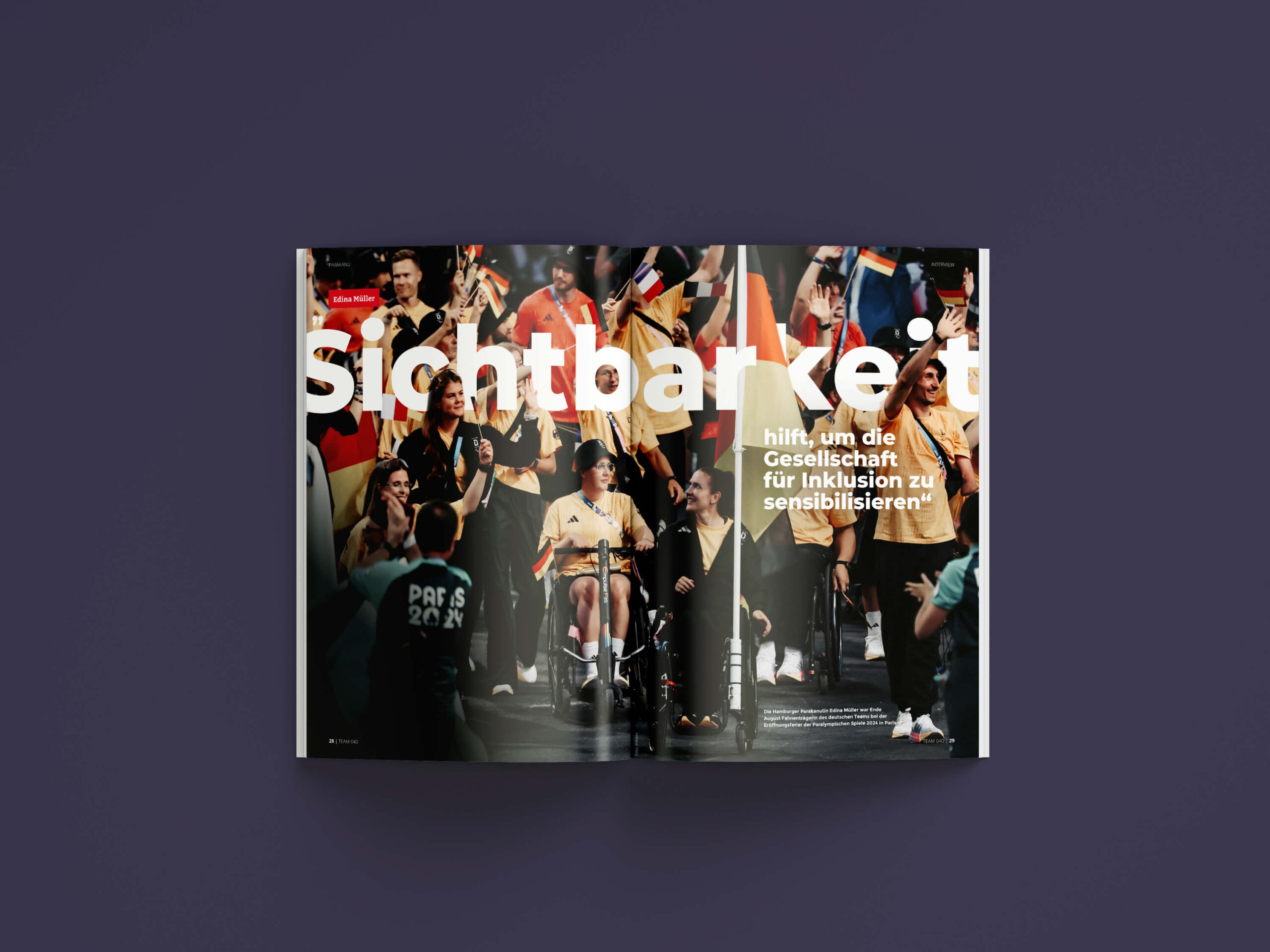 Innenseiten-Mock-Up der "Edina-Müller-Story" des Team 040 Magazins der Stiftung Leistungssport