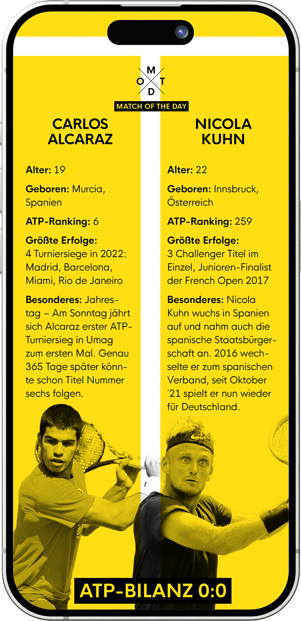 "Match of the Day" in der Smartphone Version des Turniermagazins "Hawk Eye" der Hamburg European Open