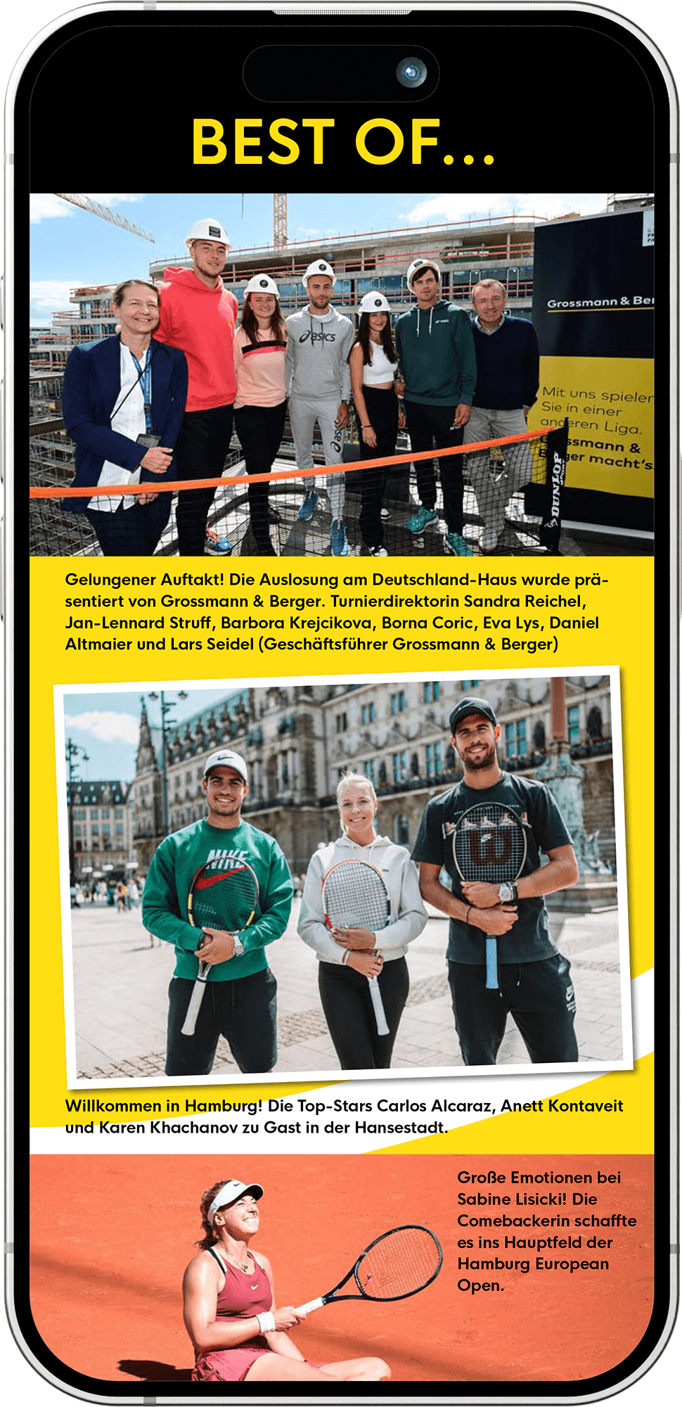 "Best of Bildergalerie" in der Smartphone Version des Turniermagazins "Hawk Eye" der Hamburg European Open