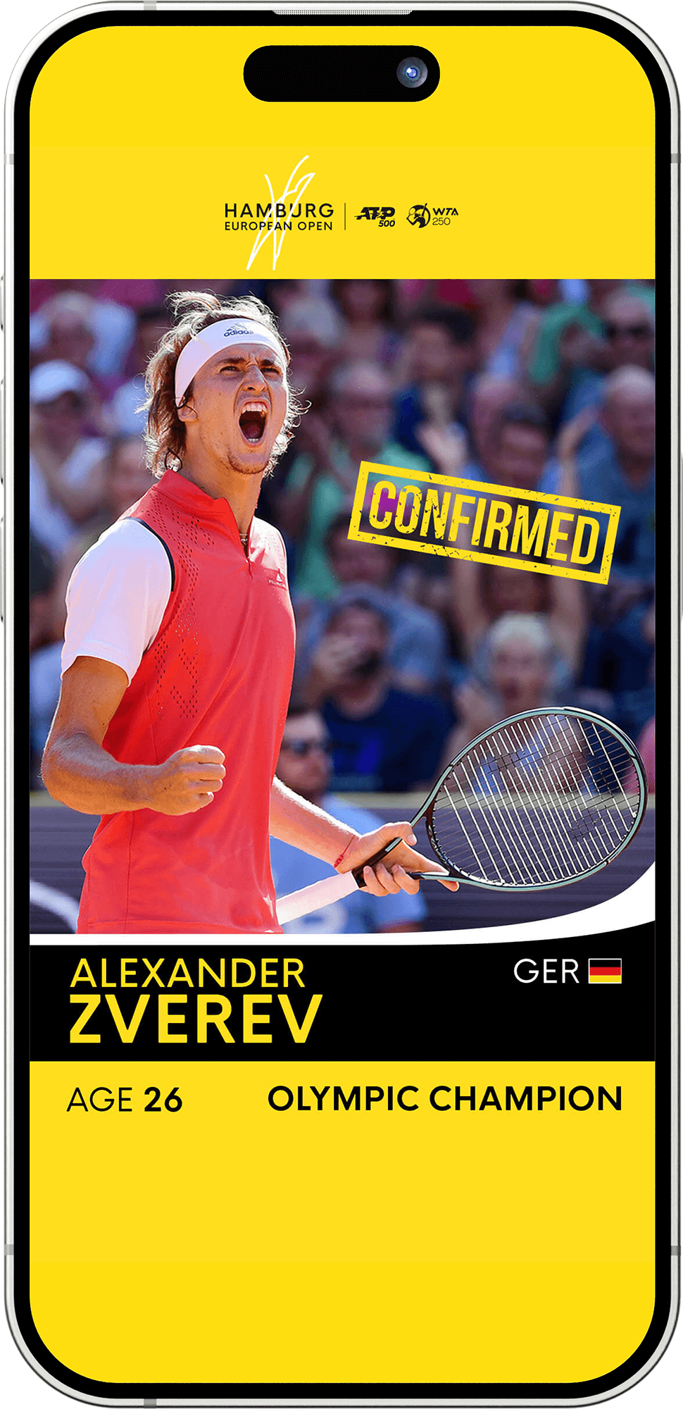 Zverev "Confirmed"-Grafik als Social-Media-Post der Hamburg European Open