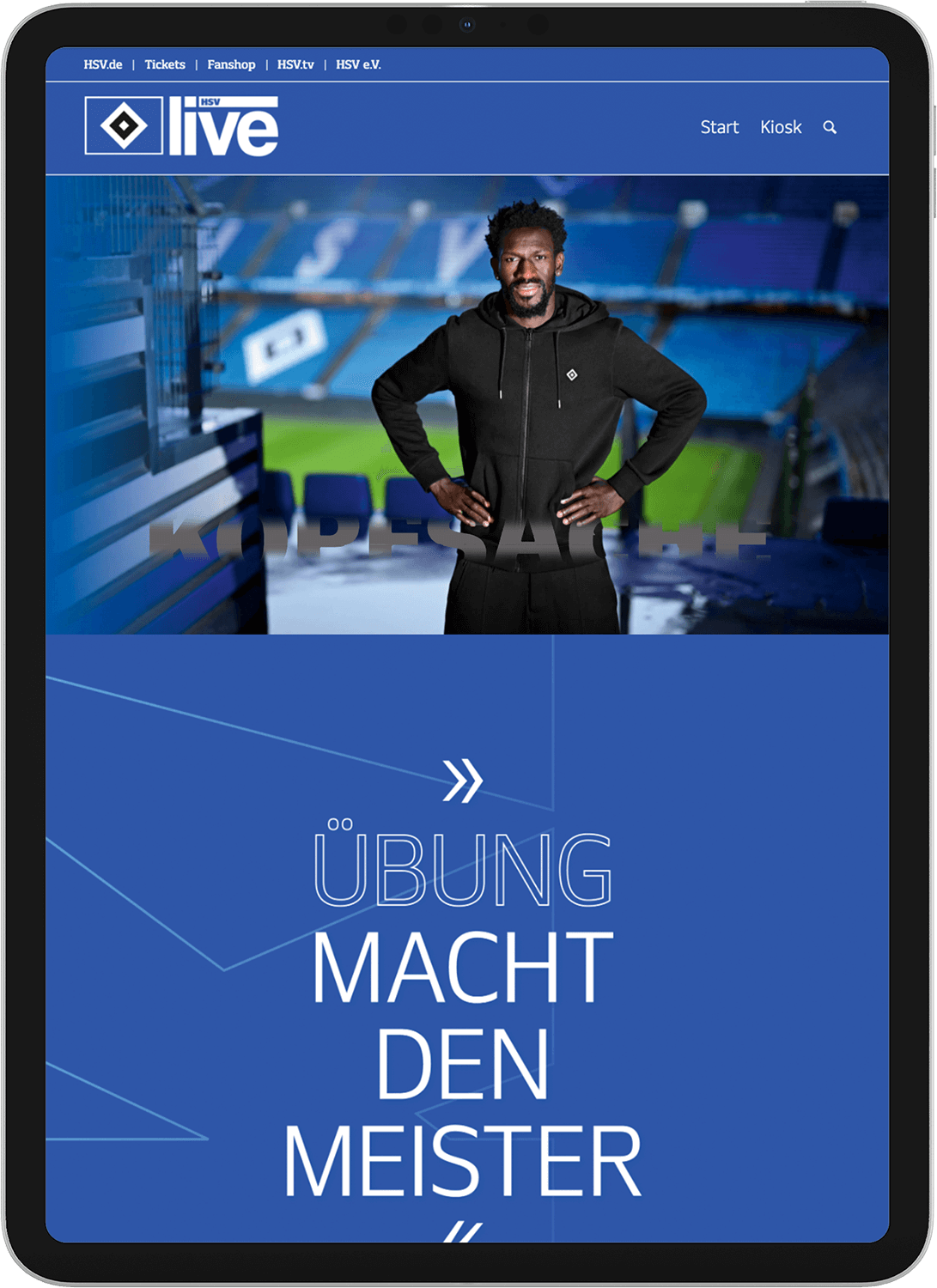 Tablet Schreenshot HSVlive Digitalmagazin mit Backery Jatta