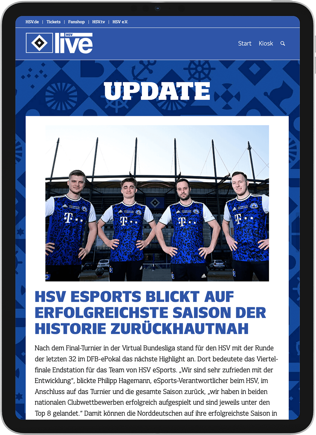 Tablet Schreenshot HSVlive Digitalmagazin